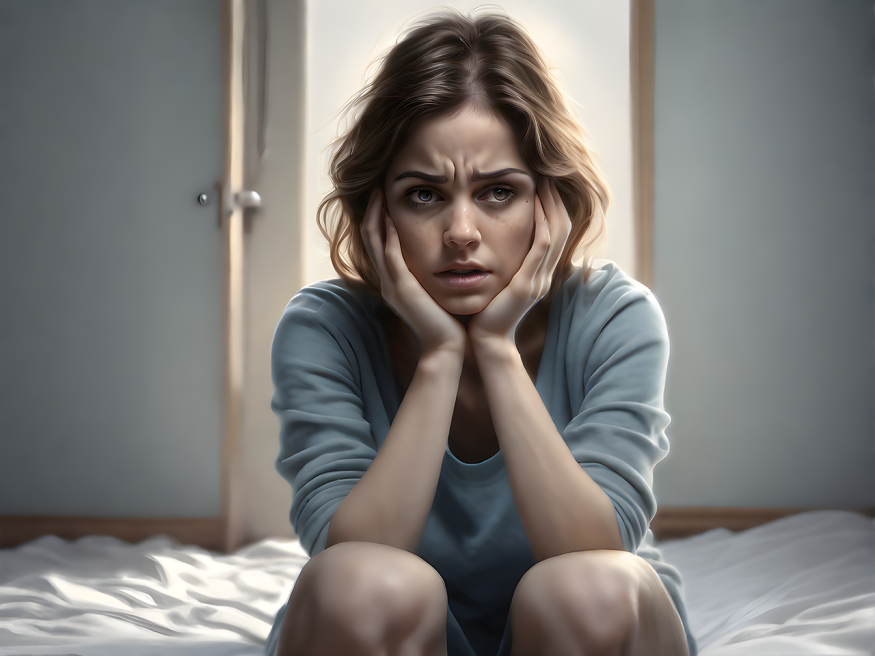AI-generated image of a vulnerable woman with mental health problem.